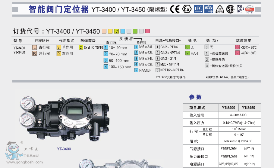 YT-3400 YTC隔爆型智能阀门定位器选型规格书