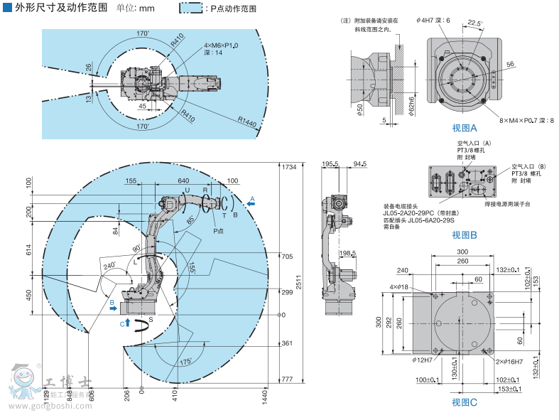 外形尺寸及动作范围